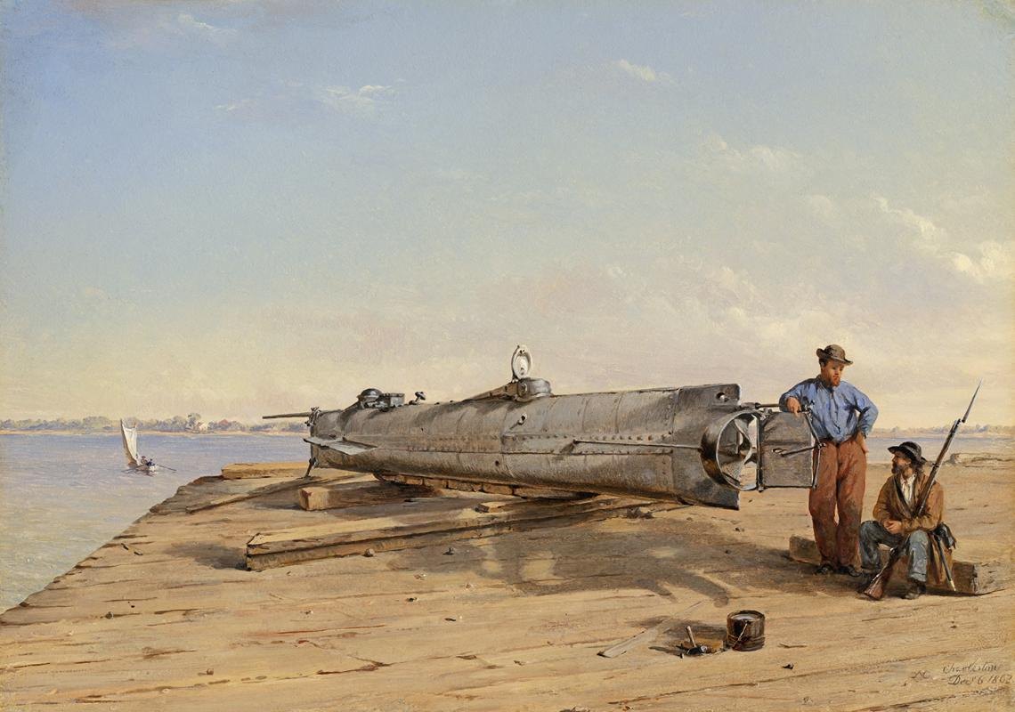 Cuadro de Conrad Wise Chapman que representa el submarino confederado H. L. Hunley en Charleston