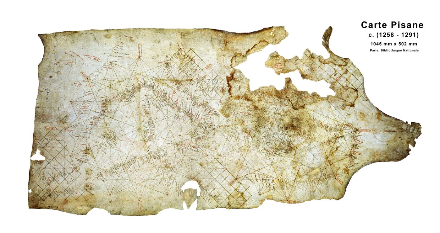 Carta Pisana, carta náutica medieval del Mediterráneo con líneas de viento