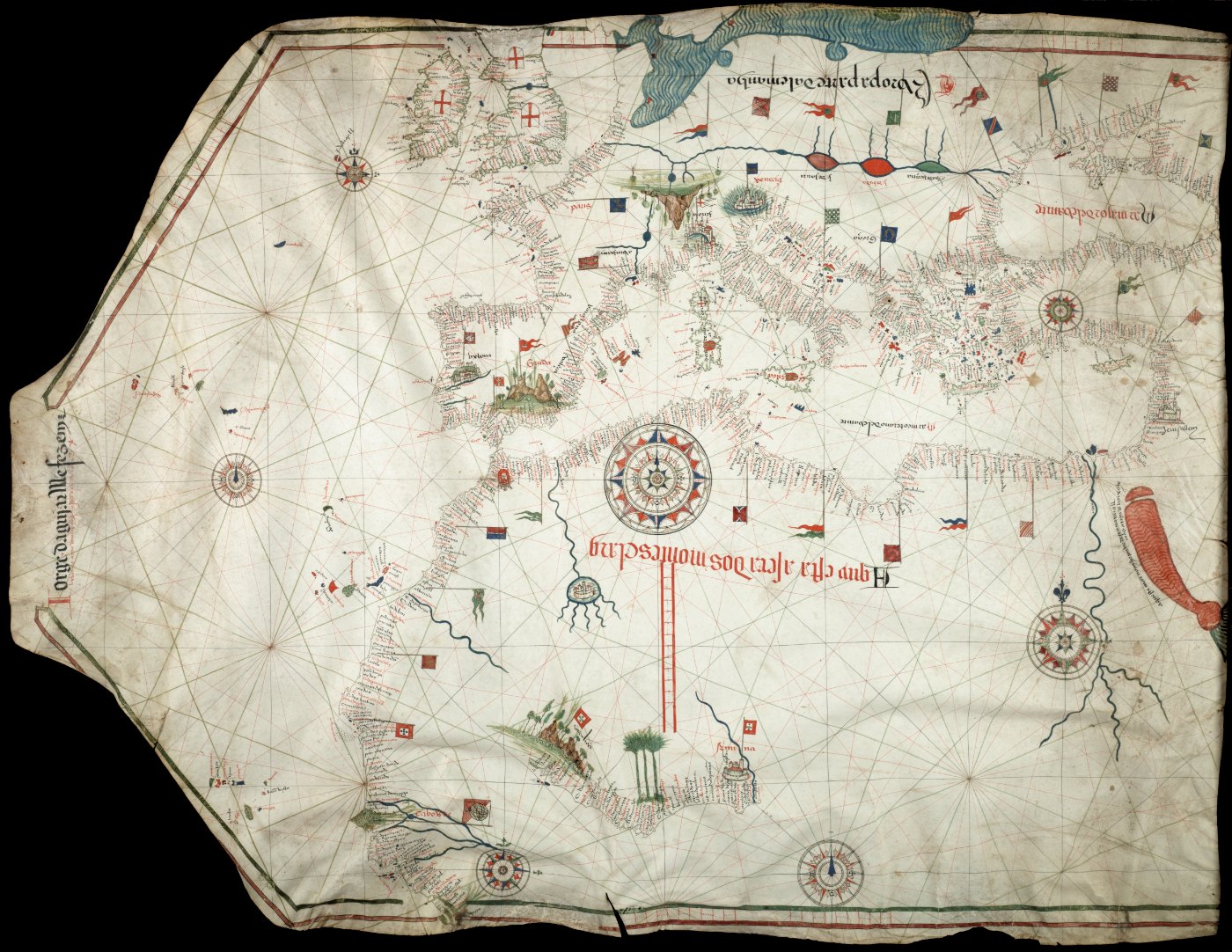 Carta portulana de Jorge de Aguiar de 1492 del Mediterráneo, Europa occidental, la costa africana y las islas atlánticas